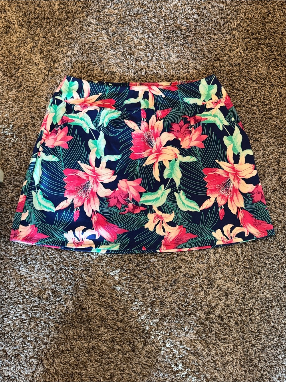 GOLF: Tommy Bahama Navy Floral A-Line Skirt with Pink & Mint Bloom